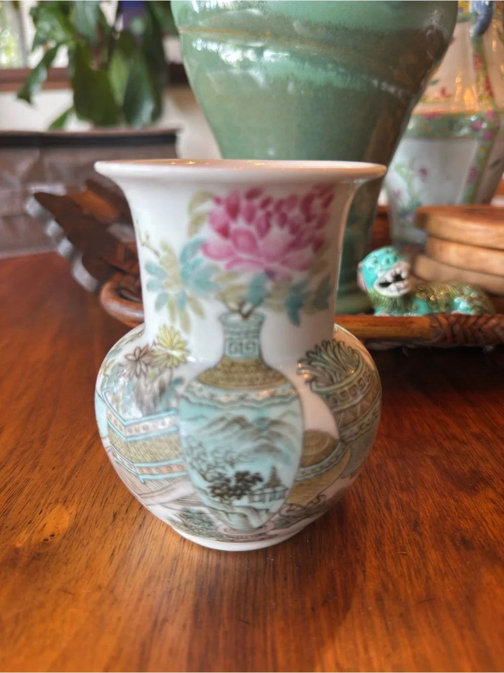 Vintage Porcelain Vase, Chinese Hand-Painted Floral